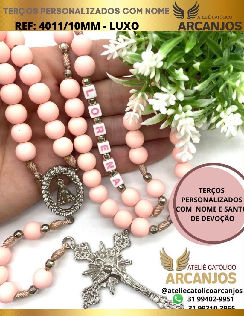 Terço Personalizado Modelo Luxo - REF:4011/10MM (Peças Adornadas em Strass)