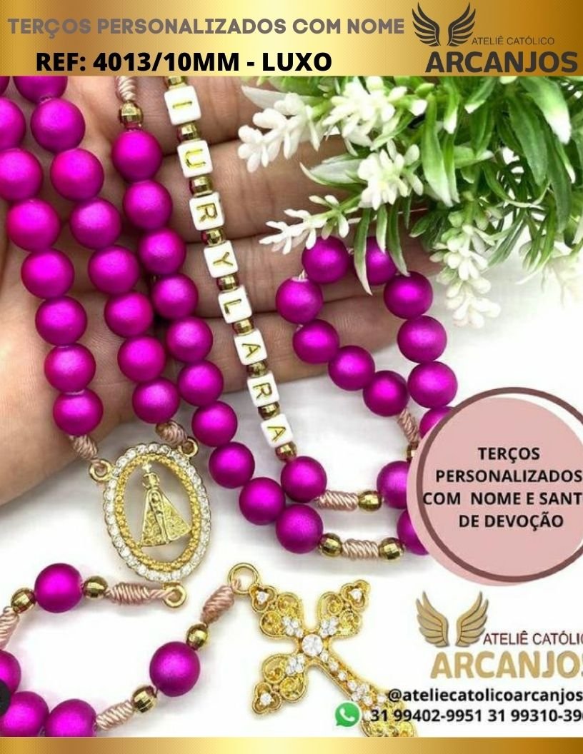 Terço Personalizado Modelo Luxo - REF:4013/10MM (Peças Adornadas em Strass)