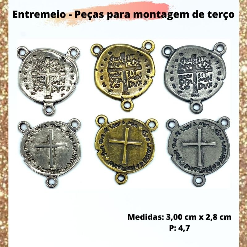 Entremeio Duas Cruzes Medida: 3,0 x 2,8cm (Pacote c/ 5 unidades)