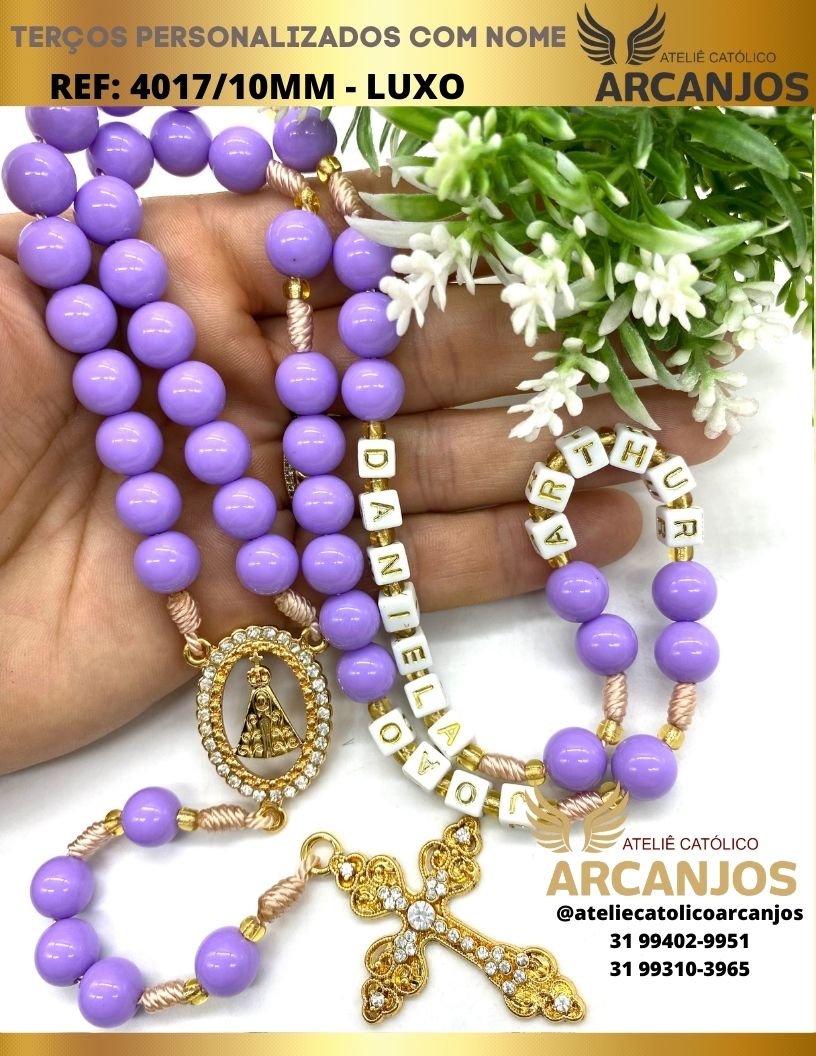 Terço Personalizado Modelo Luxo - REF:4017/10MM (Peças Adornadas em Strass)