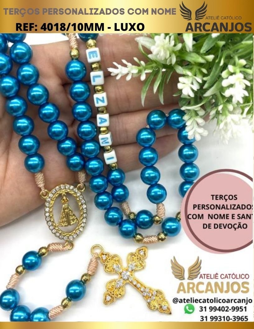 Terço Personalizado Modelo Luxo - REF:4018/10MM (Peças Adornadas em Strass)