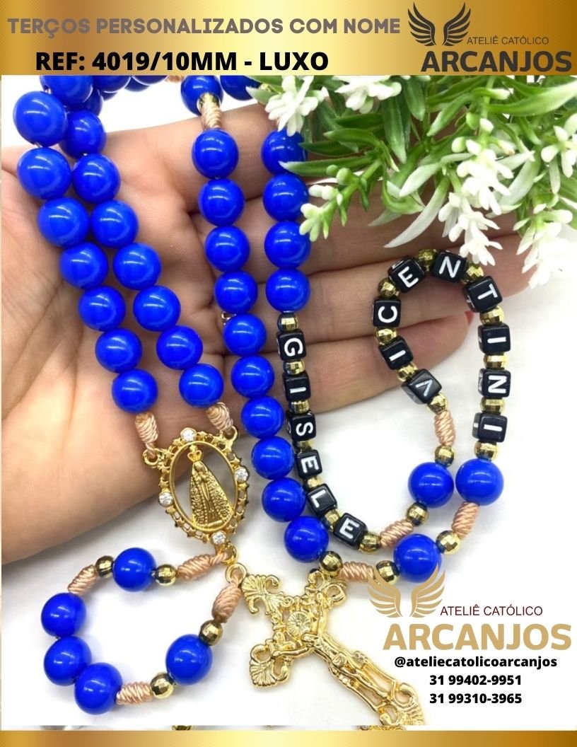 Terço Personalizado Modelo Luxo - REF:4019/10MM (Peças Adornadas em Strass)