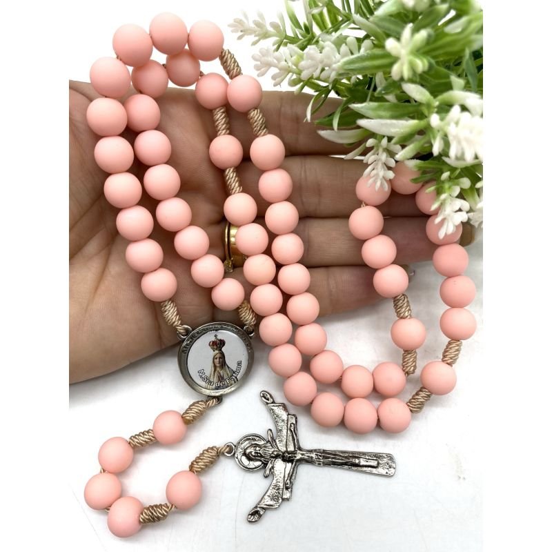 Cod: SN2041/10MM Terço Mariano 10mm (Cor: Rosa Nude aspecto emborrachado)