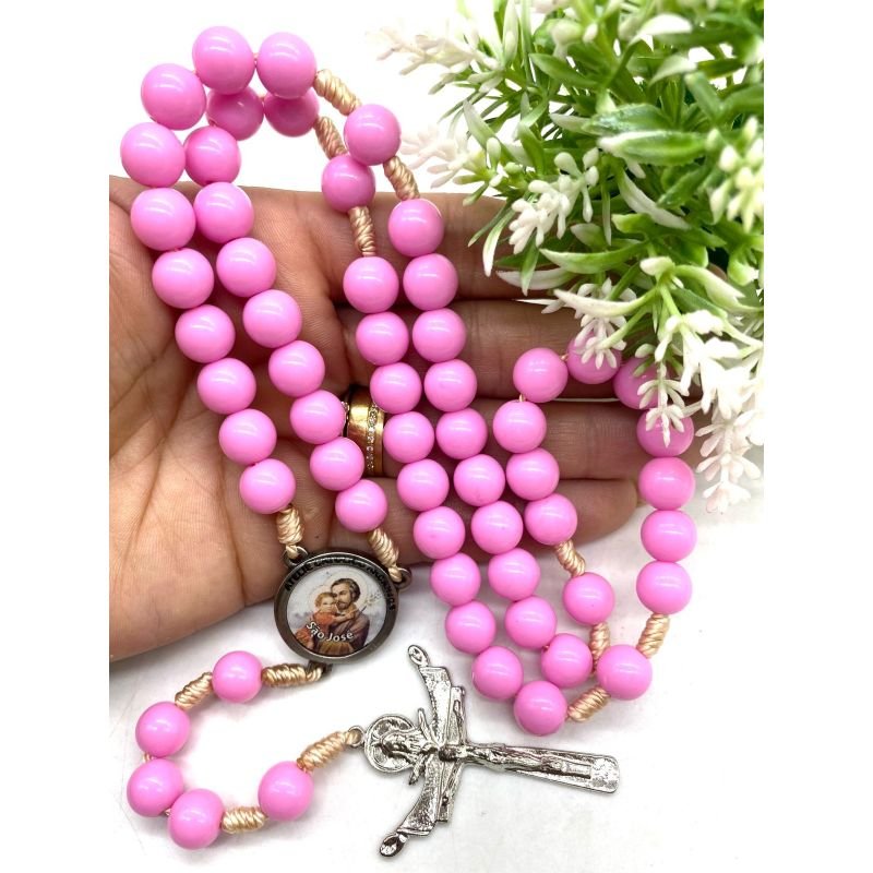 Cod: SN2046/10MM Terço Mariano 10mm (Cor: Rosa Barbie Resina)