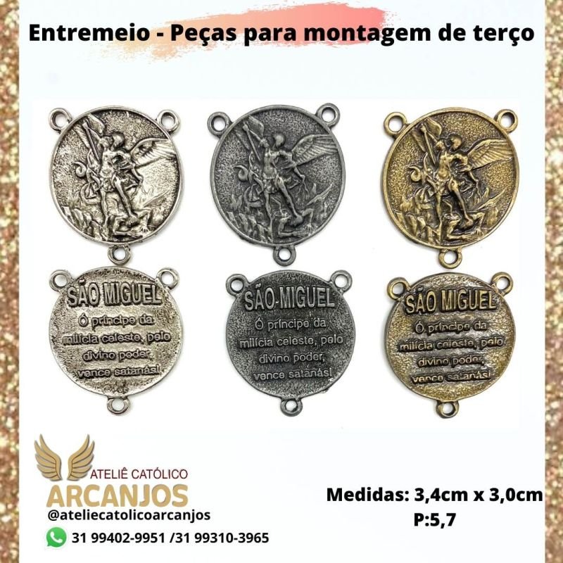 Entremeio São Miguel Arcanjo- Medida: 3,4 x 3,0cm (Pacote c/ 5 unidades)