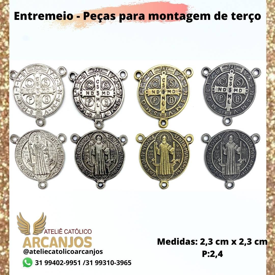 Entremeio São Bento- Medida: 2,3 x 2,3cm (Pacote c/ 5 unidades)