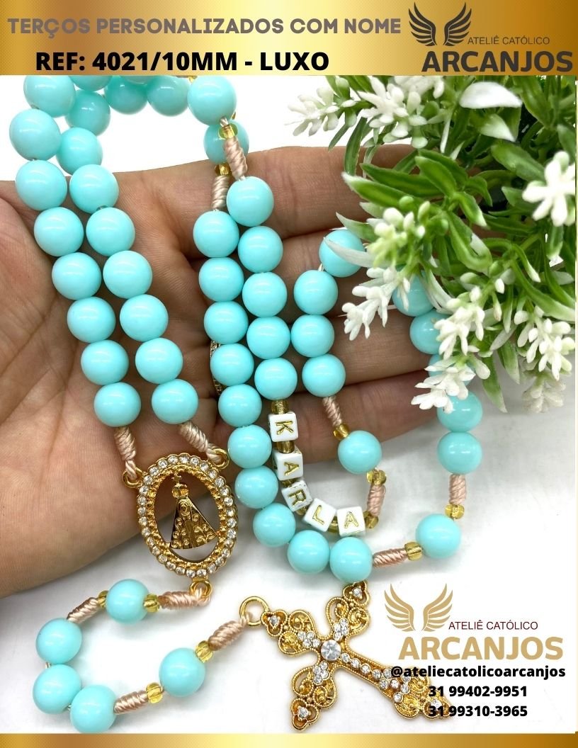 Terço Personalizado Modelo Luxo - REF:4021/10MM (Peças Adornadas em Strass)