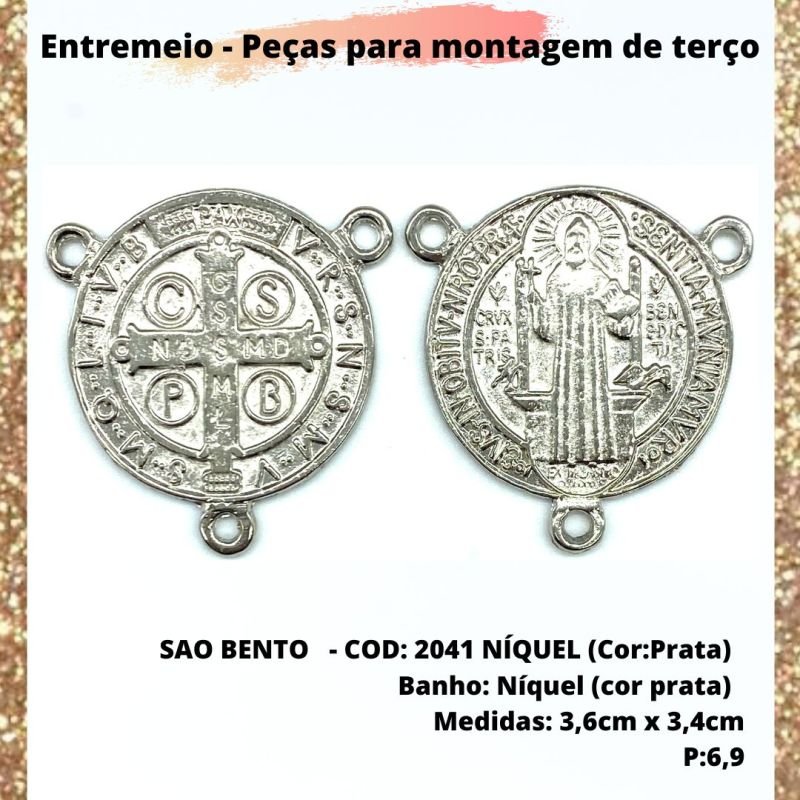 Entremeio São Bento- Medida: 3,6 x 3,4cm (Pacote c/ 5 unidades)