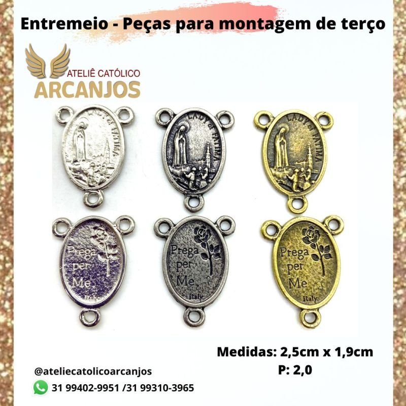 Entremeio n.sra de Fátima c/ pastorinhos- Medida: 2,5 x 1,9cm (Pacote c/ 5 unidades)