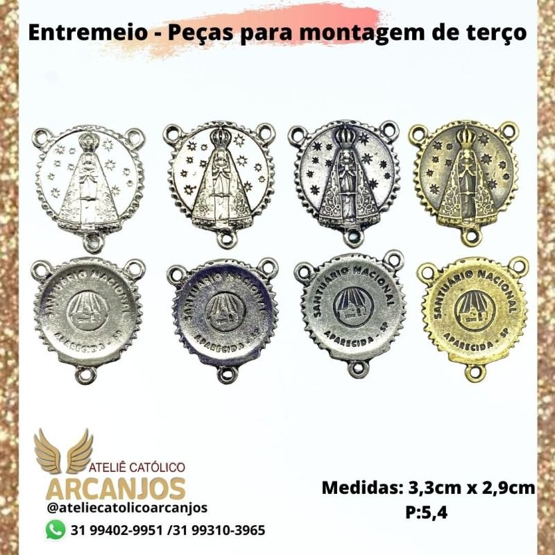 Entremeio N.Sra Aparecida - Medida: 3,3 x 2,9 cm (Pacote c/ 5 unidades)