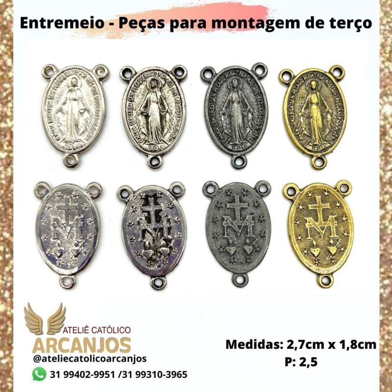 Entremeio N.Sra das Graças Medalha Milagrosa- Medida: 2,7 x 1,8cm (Pacote c/ 5 unidades)