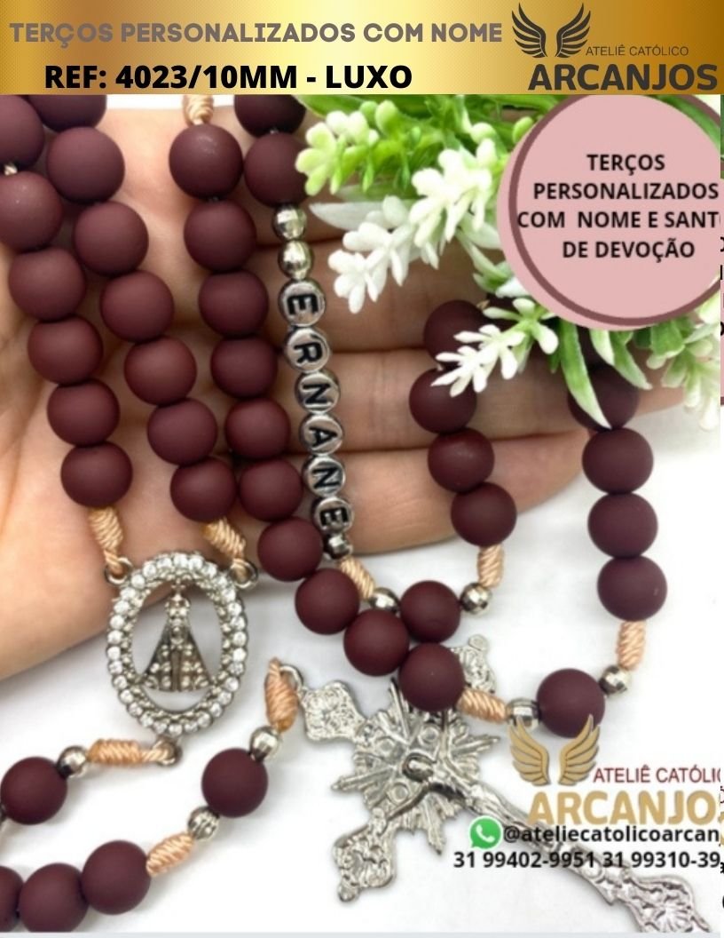 Terço Personalizado Modelo Luxo - REF:4023/10MM (Peças Adornadas em Strass)