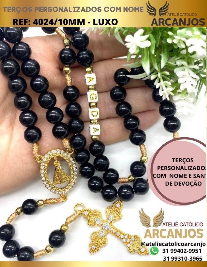 Terço Personalizado Modelo Luxo - REF:4024/10MM (Peças Adornadas em Strass)