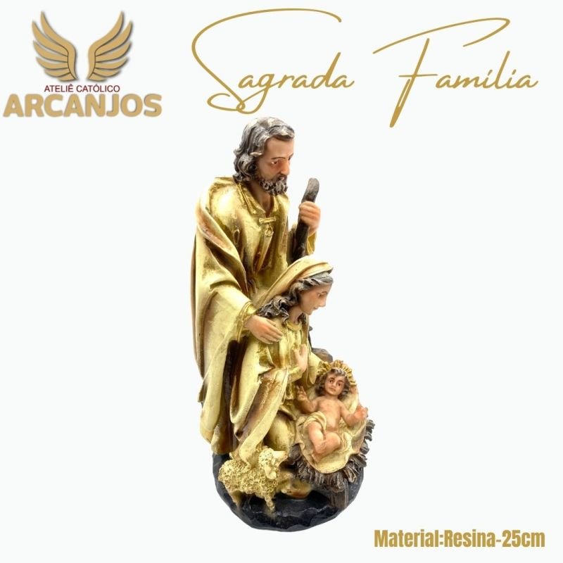 Cod: 2861- Sagrada Família Presépio Natal (Meninos Jesus, Maria e José) - 25cm / Material:Resinal