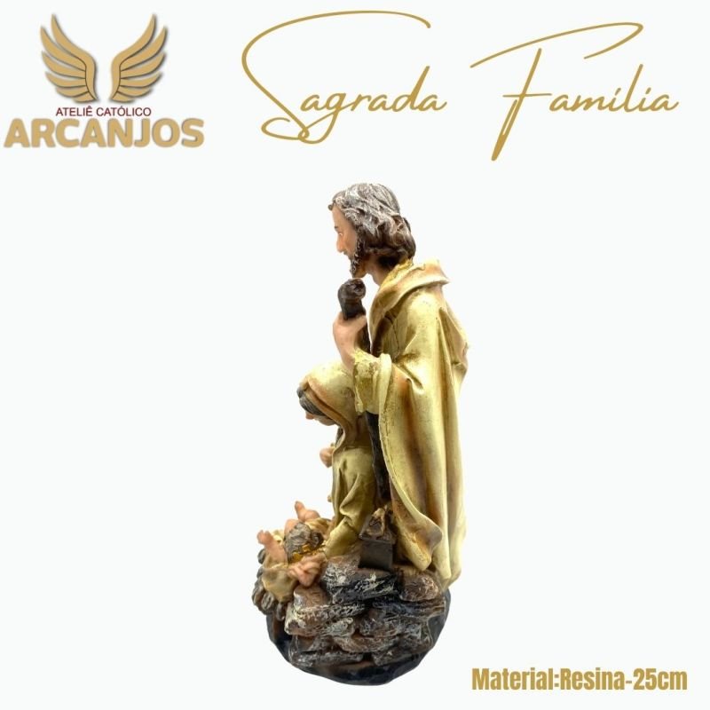 Cod: 2861- Sagrada Família Presépio Natal (Meninos Jesus, Maria e José) - 25cm / Material:Resinal