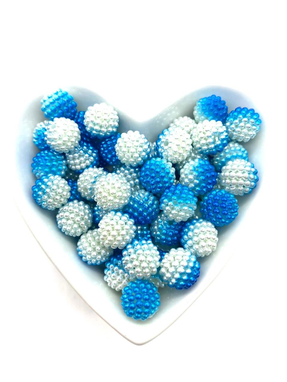 Bolinha Passante Azul mesclado com Pérola- Craquelada 12mm