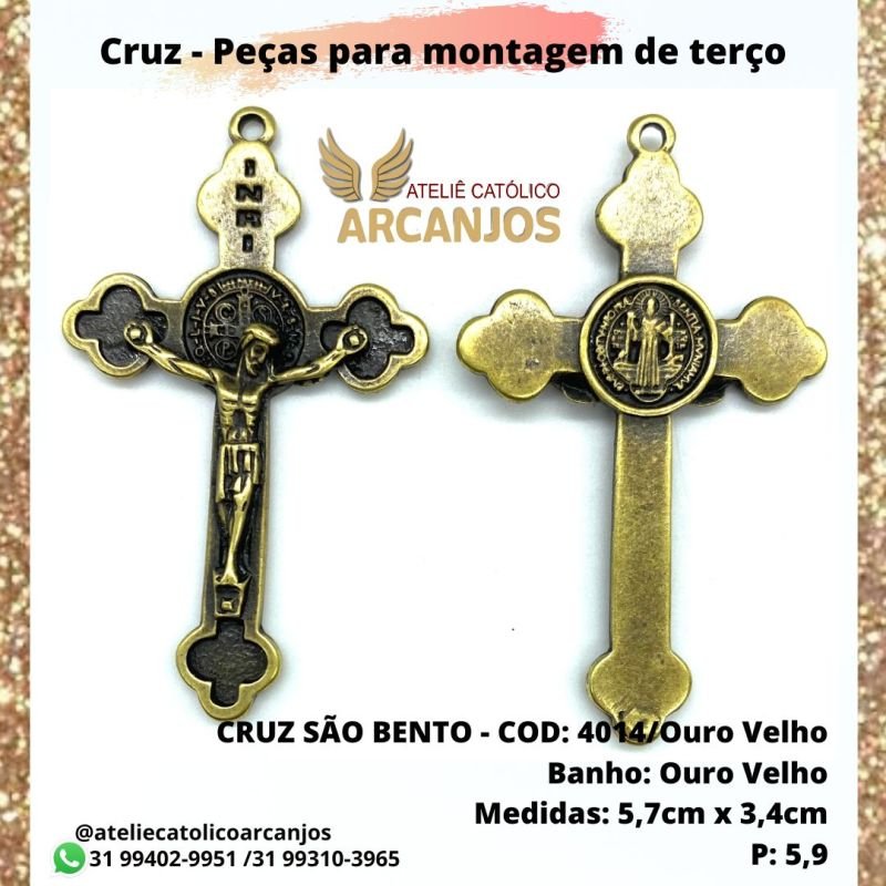 Cruz São Bento Ponta Flor Maior - Medida:5,7 x 3,4cm (Pacote c/ 5 unidades)