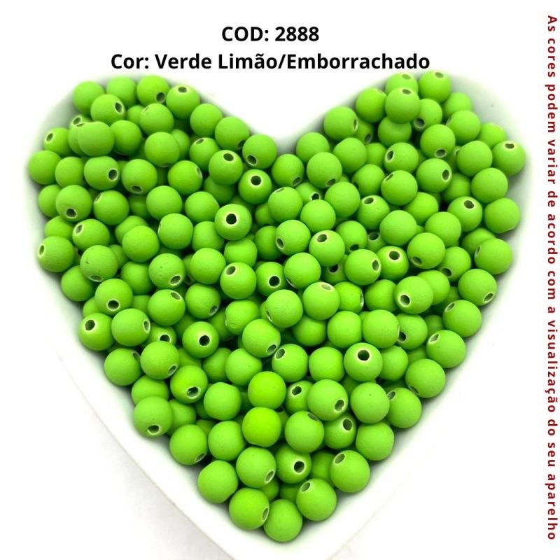 Cod:2888-Bolinha c/ furo passante Verde Limão - Emborrachada 6mm