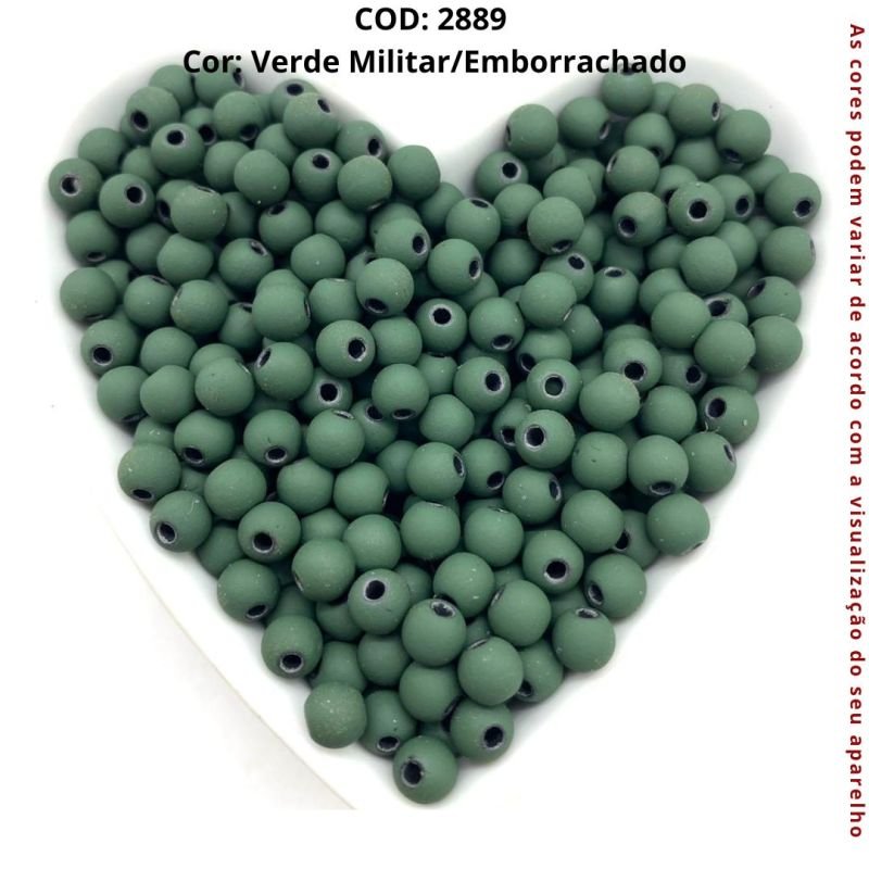 Cod:2888-Bolinha c/ furo passante Verde Militar - Emborrachada 6mm