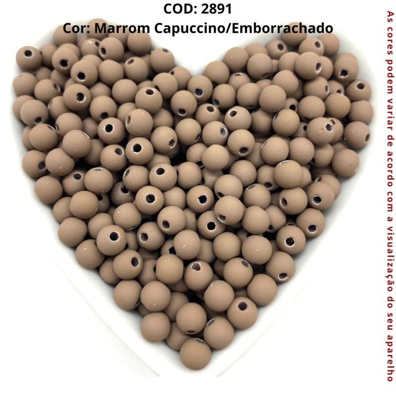 Cod:2891-Bolinha c/ furo passante Marrom Capuccino - Emborrachada 6mm