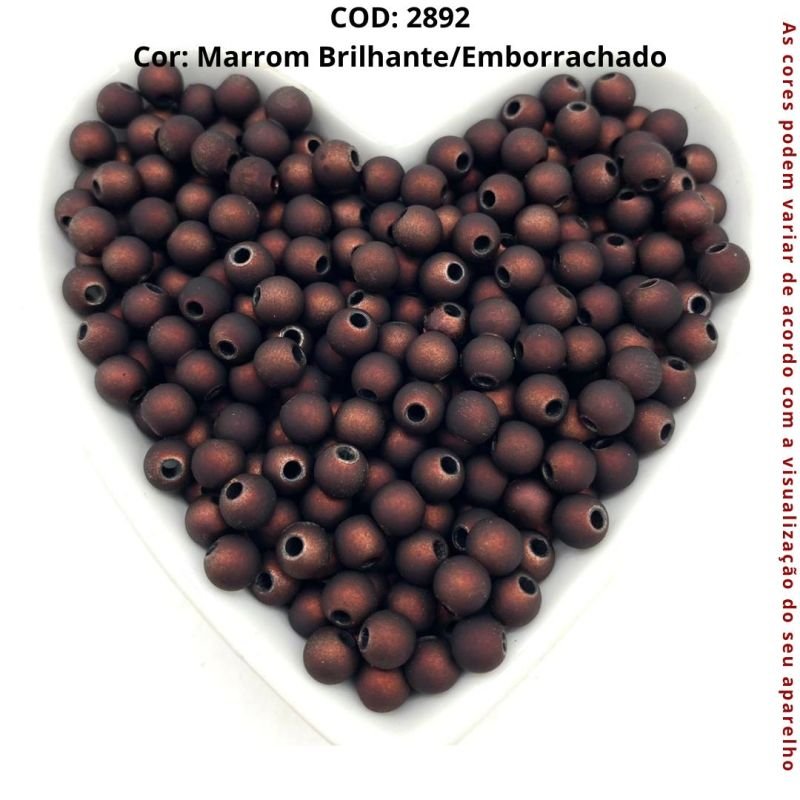 Cod:2892-Bolinha c/ furo passante Marrom Brilhante - Emborrachada 6mm