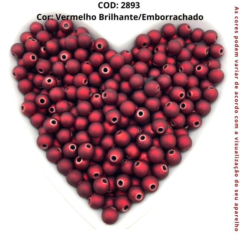 Cod:2893-Bolinha c/ furo passante Vermelho Brilhante - Emborrachada 6mm