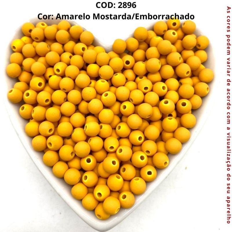 Cod:2896-Bolinha c/ furo passante Amarelo Mostarda - Emborrachada 6mm