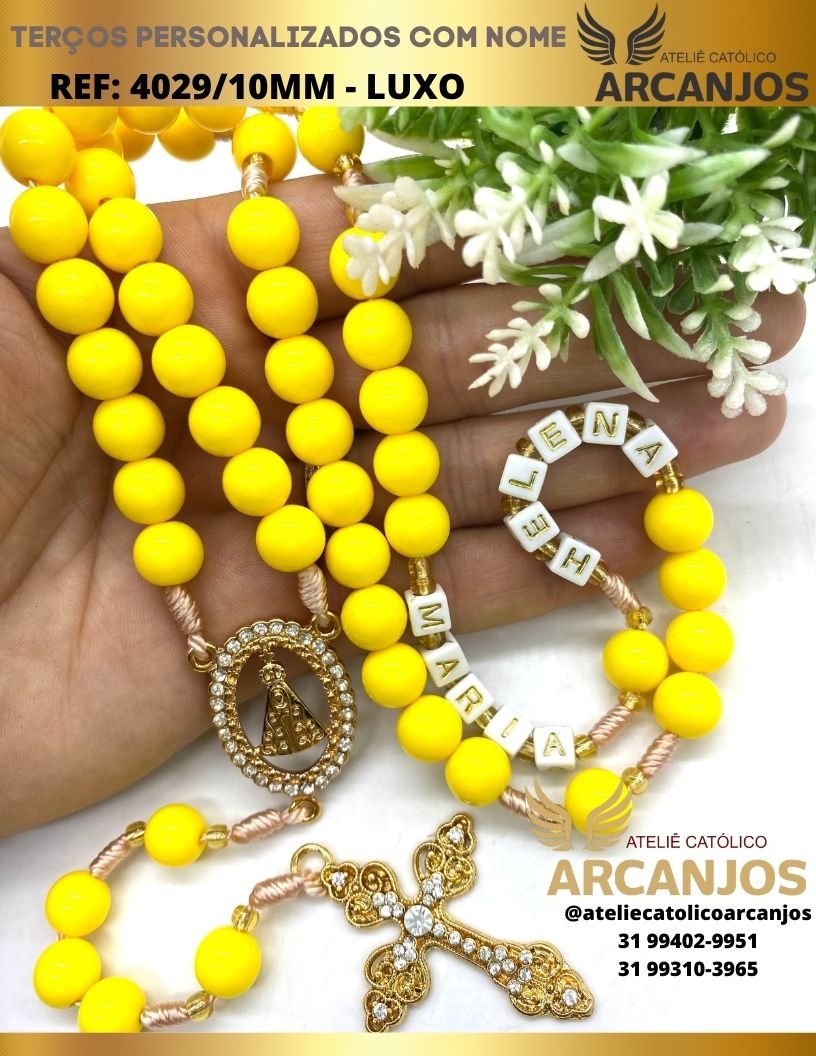 Terço Personalizado Modelo Luxo - REF:4029/10MM (Peças Adornadas em Strass)
