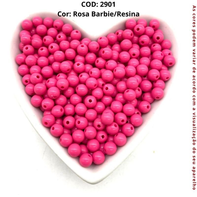 Cod:2901-Bolinha c/ furo passante Rosa Barbie - Resina 6mm