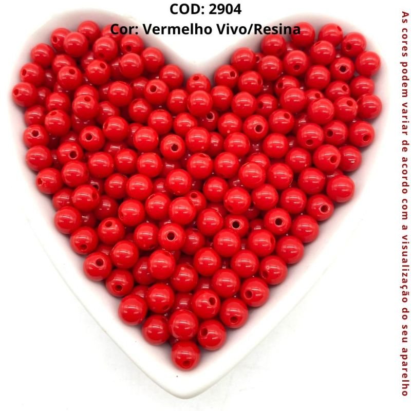Cod:2904-Bolinha c/ furo passante Vermelho Vivo- Resina 6mm