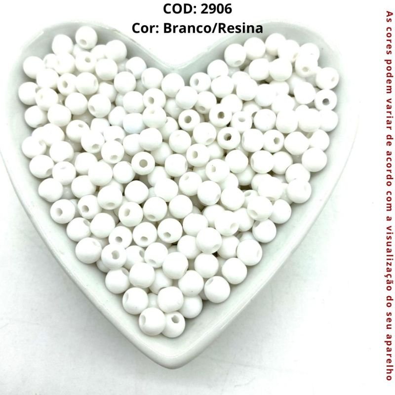 Cod:2906-Bolinha c/ furo passante Branco - Resina 6mm