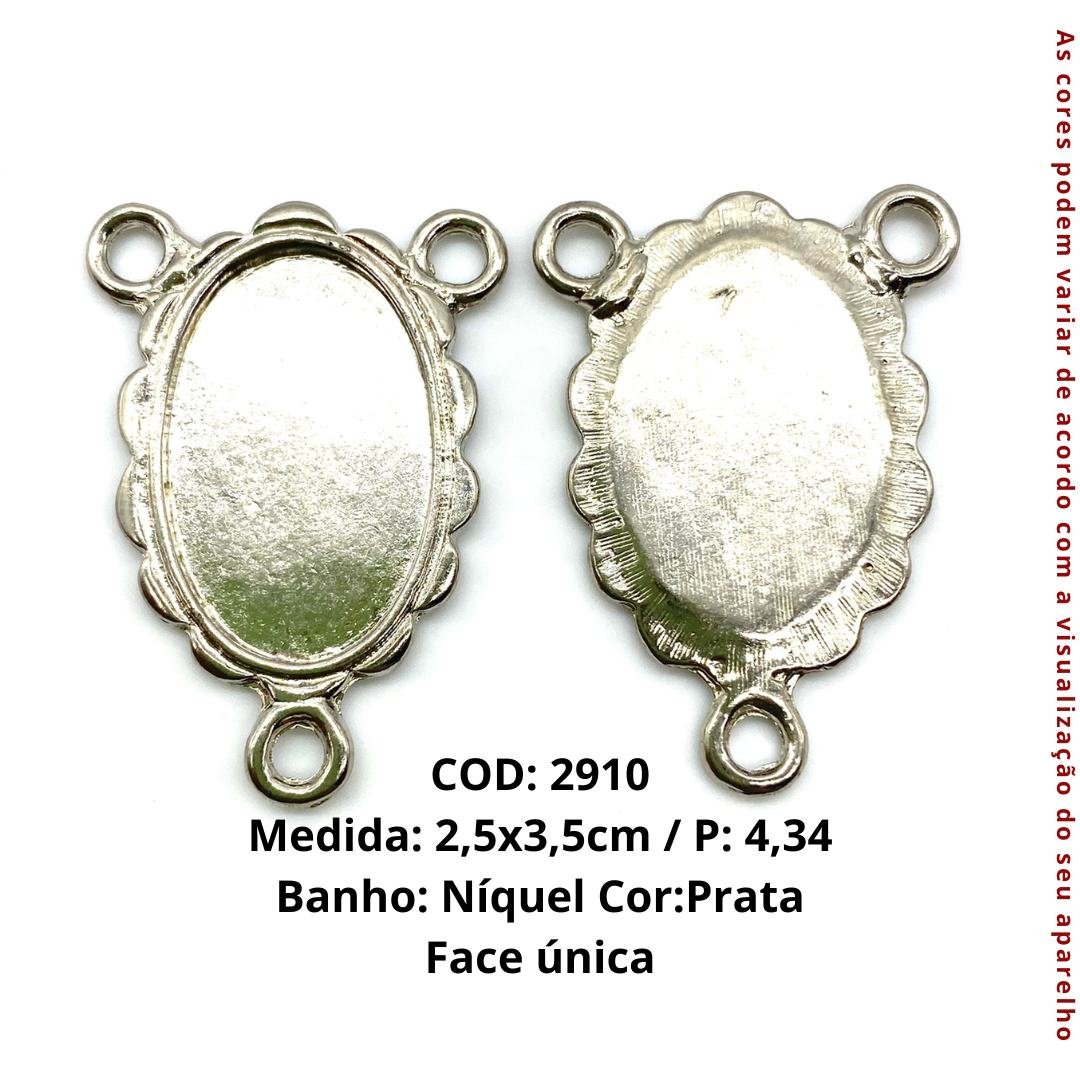 Entremeio/relicário para personalização Medida:2,5 x 3,5cm Banho:Níquel Cor Prata (Pacote com 5 UN)