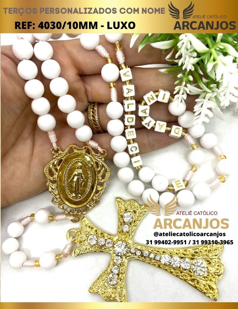 Terço Personalizado Modelo Luxo - REF:4030/10MM (Peças Adornadas em Strass)