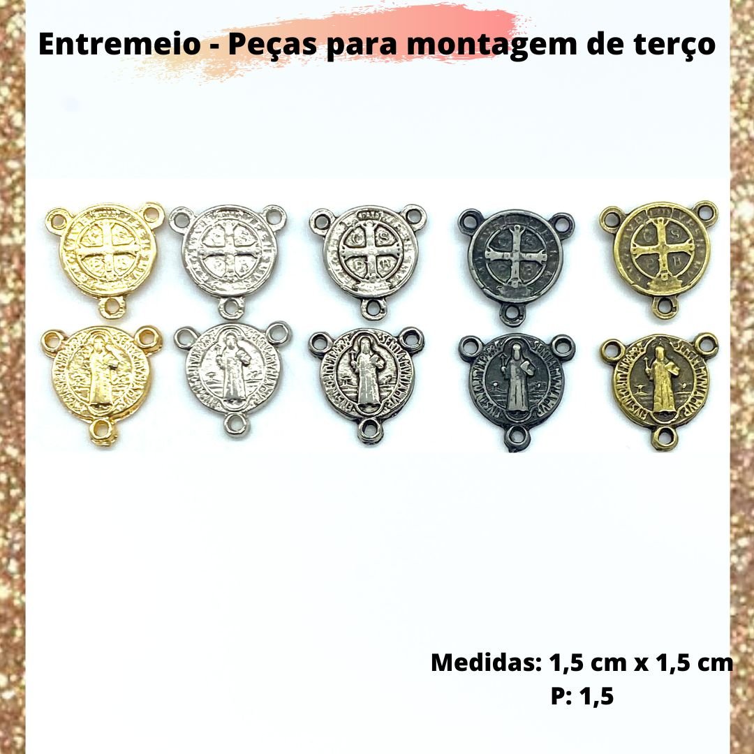Entremeio São Bento- Medida: 1,5 x 1,5cm (Pacote c/ 5 unidades)