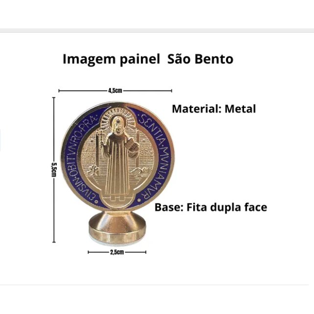 3982- Painel de Carro - Medalha de São Bento na cor dourado com detalhes na cor Azul