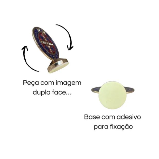 3982- Painel de Carro - Medalha de São Bento na cor dourado com detalhes na cor Azul