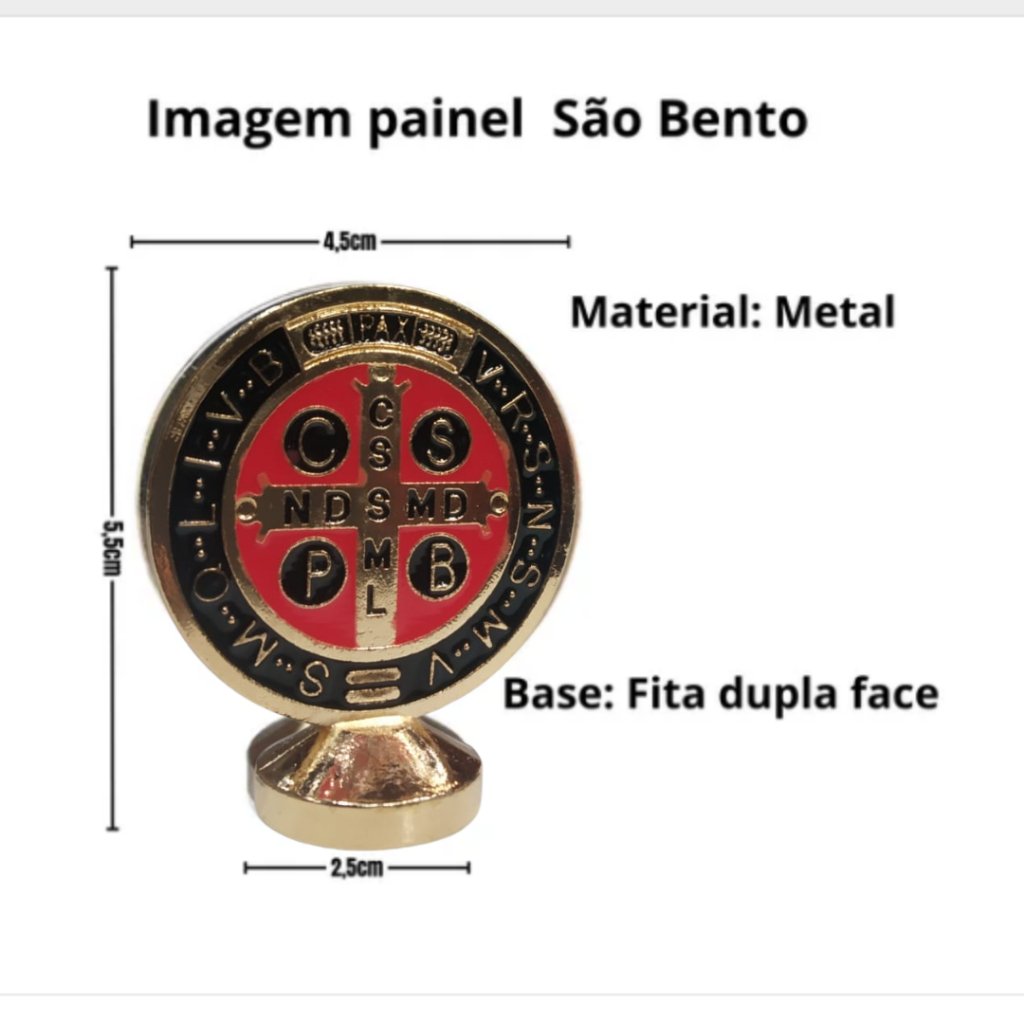 3982- Painel de Carro - Medalha de São Bento na cor dourado com detalhes na cor Preta
