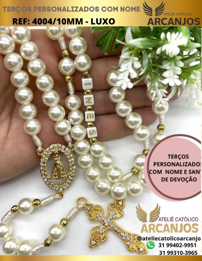 Terço Personalizado Modelo Luxo - REF:4004/10MM (Peças Adornadas em Strass)