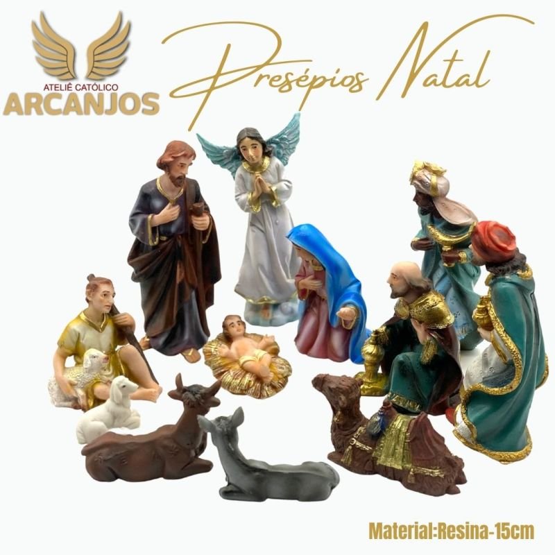 Cod: 2822-Presépio Natal completo 12 Peças - 15cm (Material Resina)