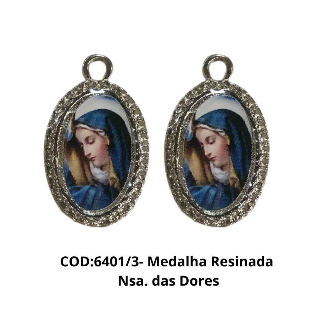 6401/3 - Medalha Resinada Nossa Senhora das Dores 2,4 x 1,5 - Pacote c/ 5 unidades