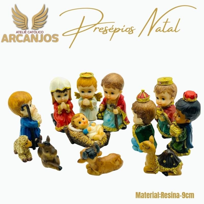 Cod: 2823-Presépio Natal Infantil completo 12 Peças - 9cm (Material Resina)
