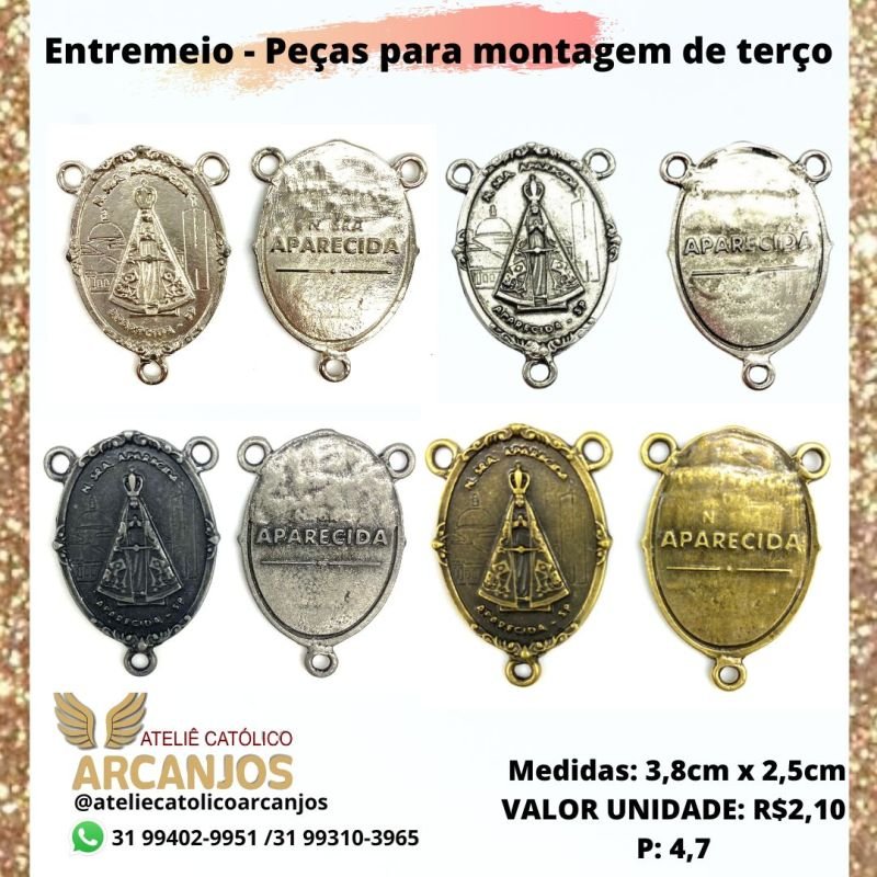 Entremeio N.Sra Aparecida - Medida: 3,8 x 2,5 cm (Pacote c/ 5 unidades)