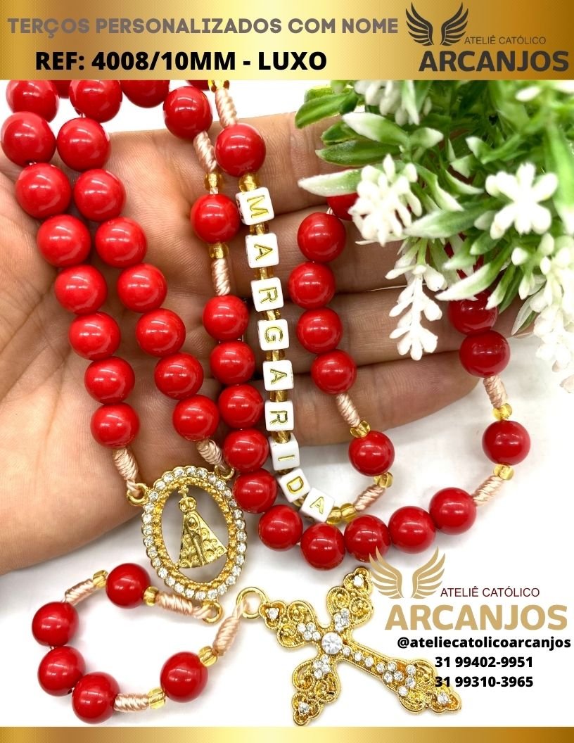 Terço Personalizado Modelo Luxo - REF:4008/10MM (Peças Adornadas em Strass)