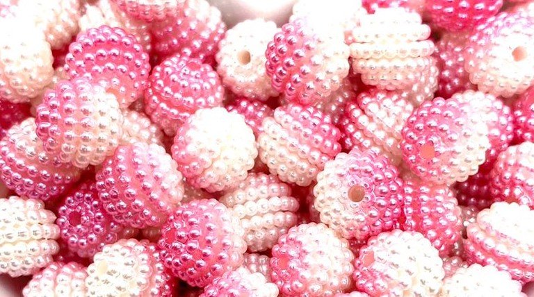 Bolinha Passante Rosa Mesclado com Pérola - Craquelada 10mm
