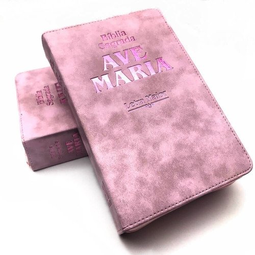 Bíblia Sagrada Ave Maria Letra Maior Rosa Com Zíper