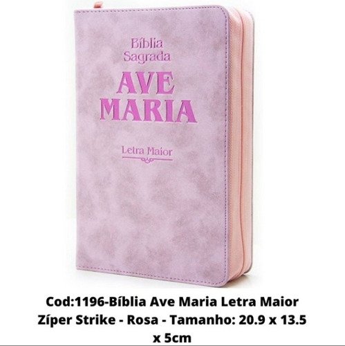 Bíblia Sagrada Ave Maria Letra Maior Rosa Com Zíper