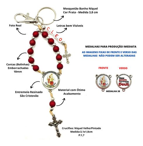 Chaveiro Personalizado Com 1nome -cor Vermelho-são Cristovão