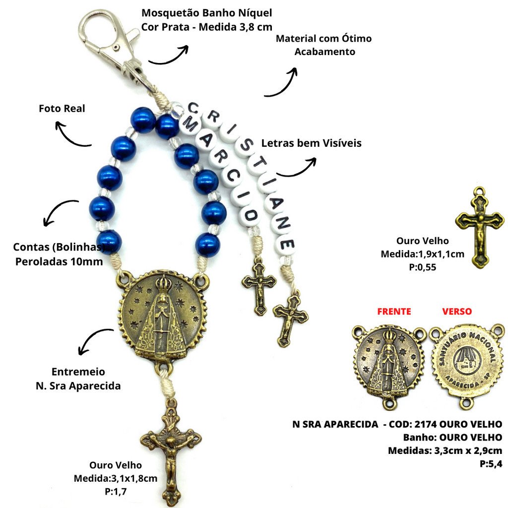 Chaveiro Personalizado com 2Nomes -Cor Azul(N Sra Aparecida)