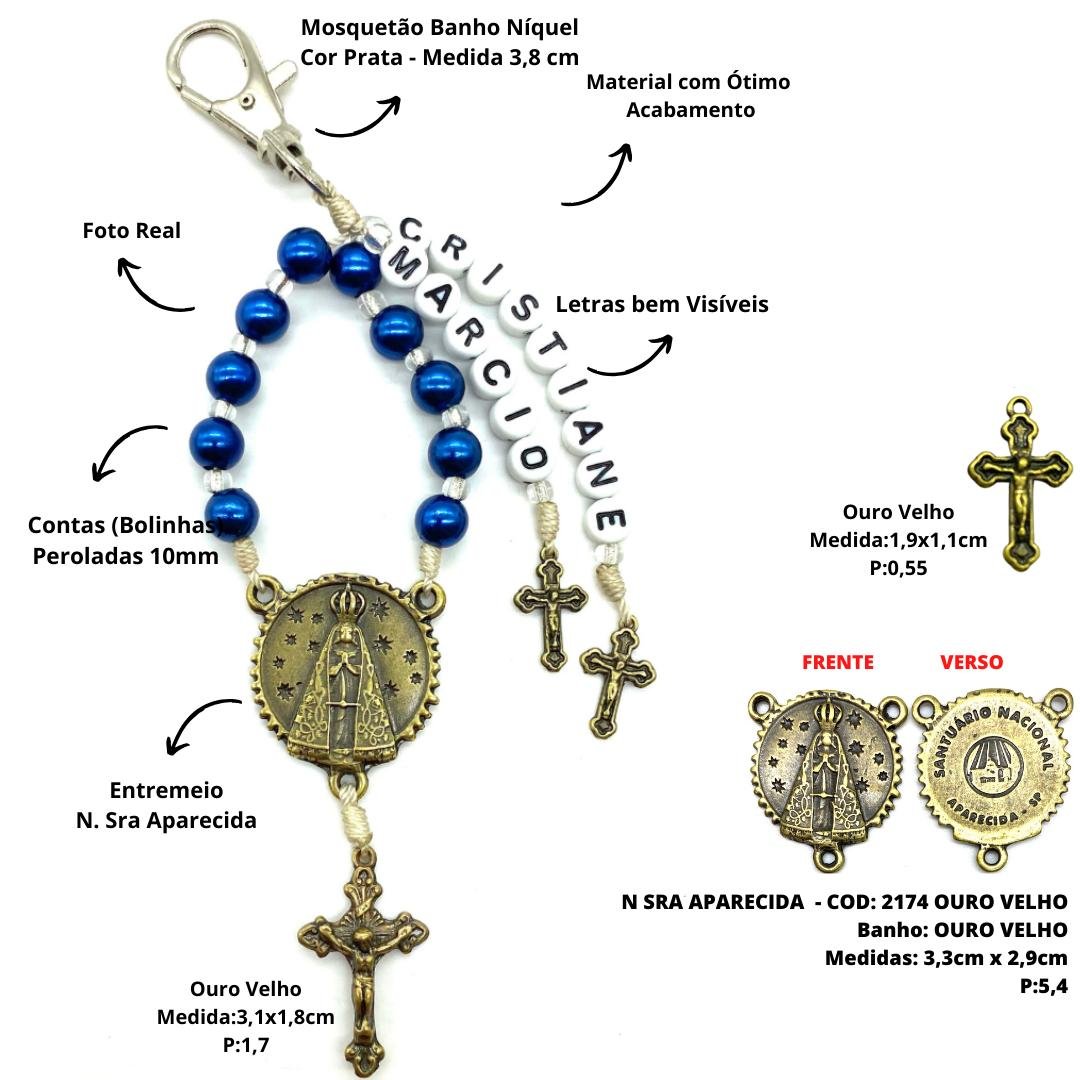 Chaveiro Personalizado com 2Nomes -Cor Azul(N Sra Aparecida)