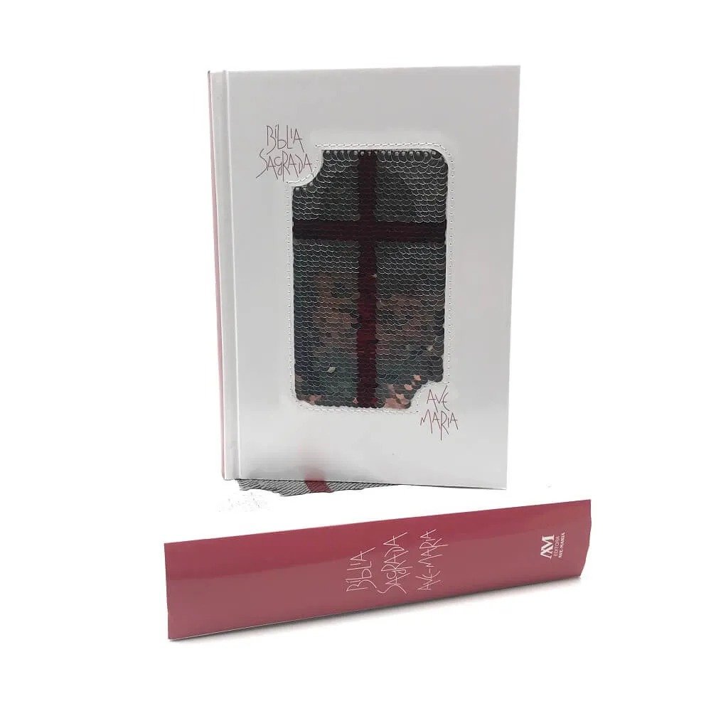 Cod:3402 - Biblia Sagrada - Capa Lantejoulas - Cor branca - Editora Ave Maria